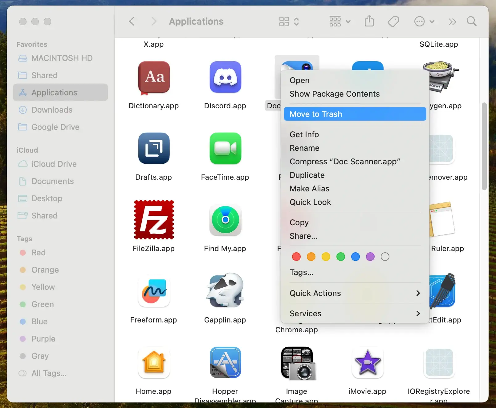 delete a program from applications using the finder